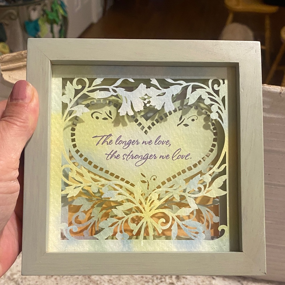 Framed Heart Cutout Wall Art - Pastel ombre green & blue w inspirational saying